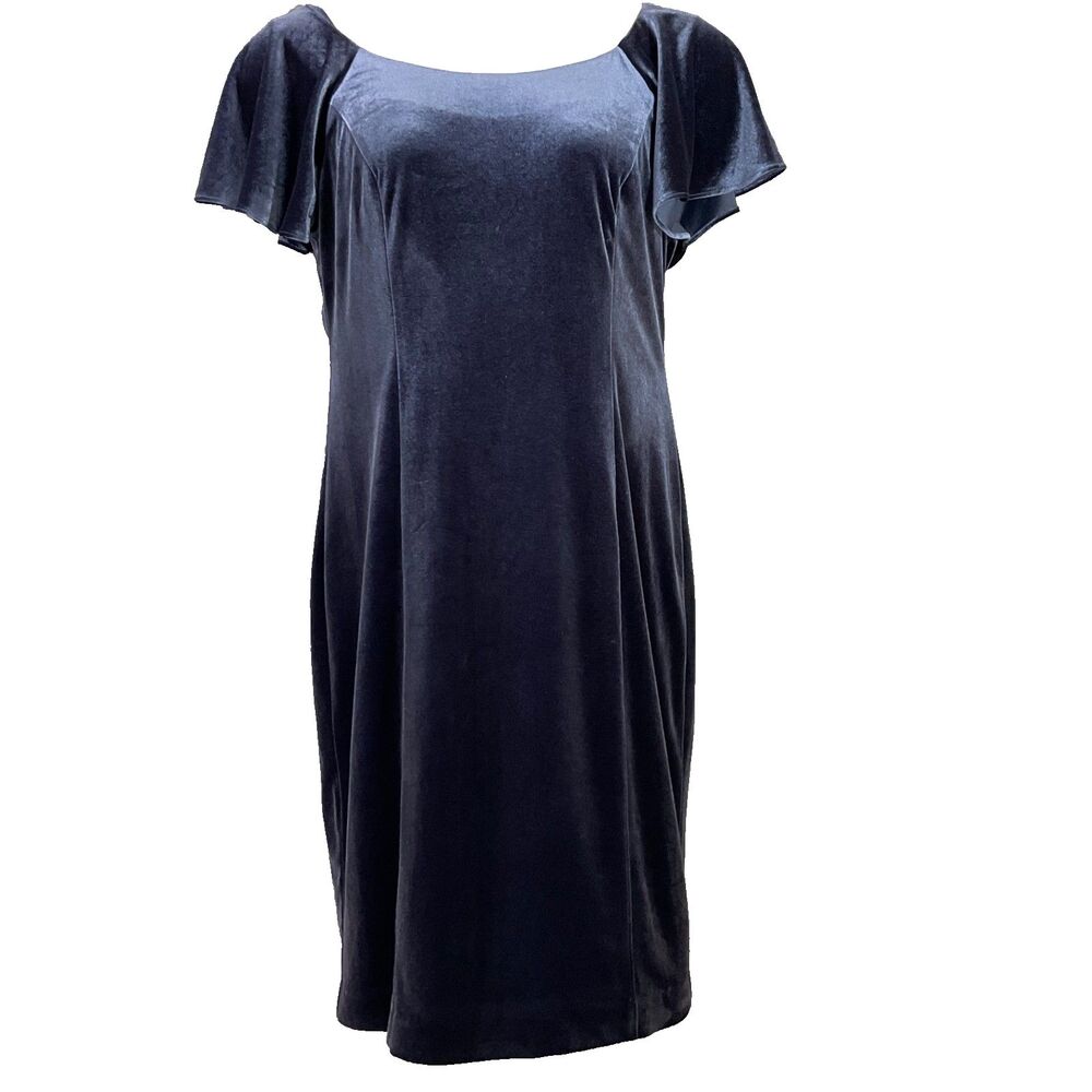 Eliza J Velvet Midi Dress women’s 16 purple  Sheath Party Cocktail flutter slv.